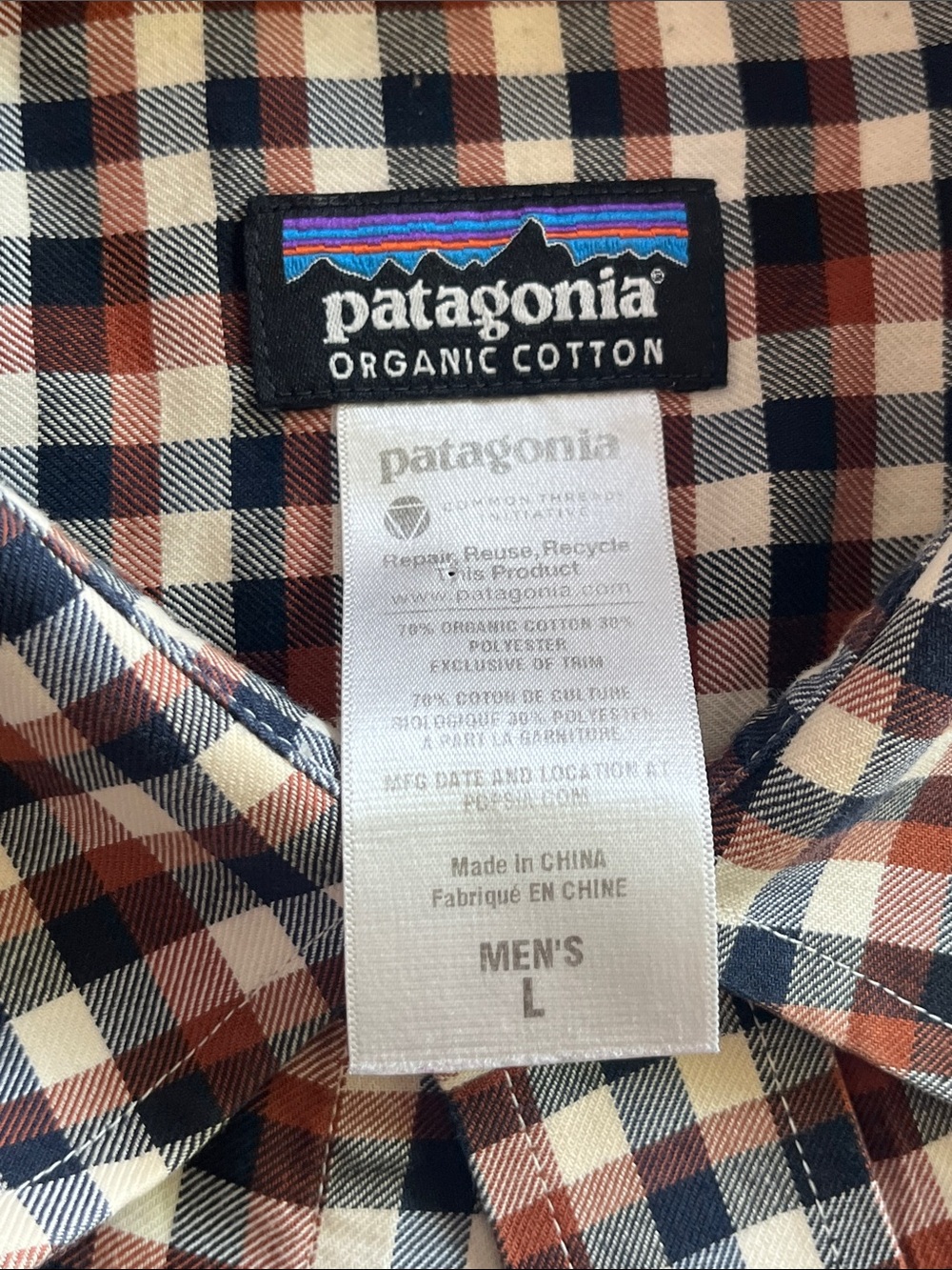 Patagonia Organic Cotton Plaid Button Up Shirt Mens L Hiking Outdoor Workwear - Picture 9 of 10